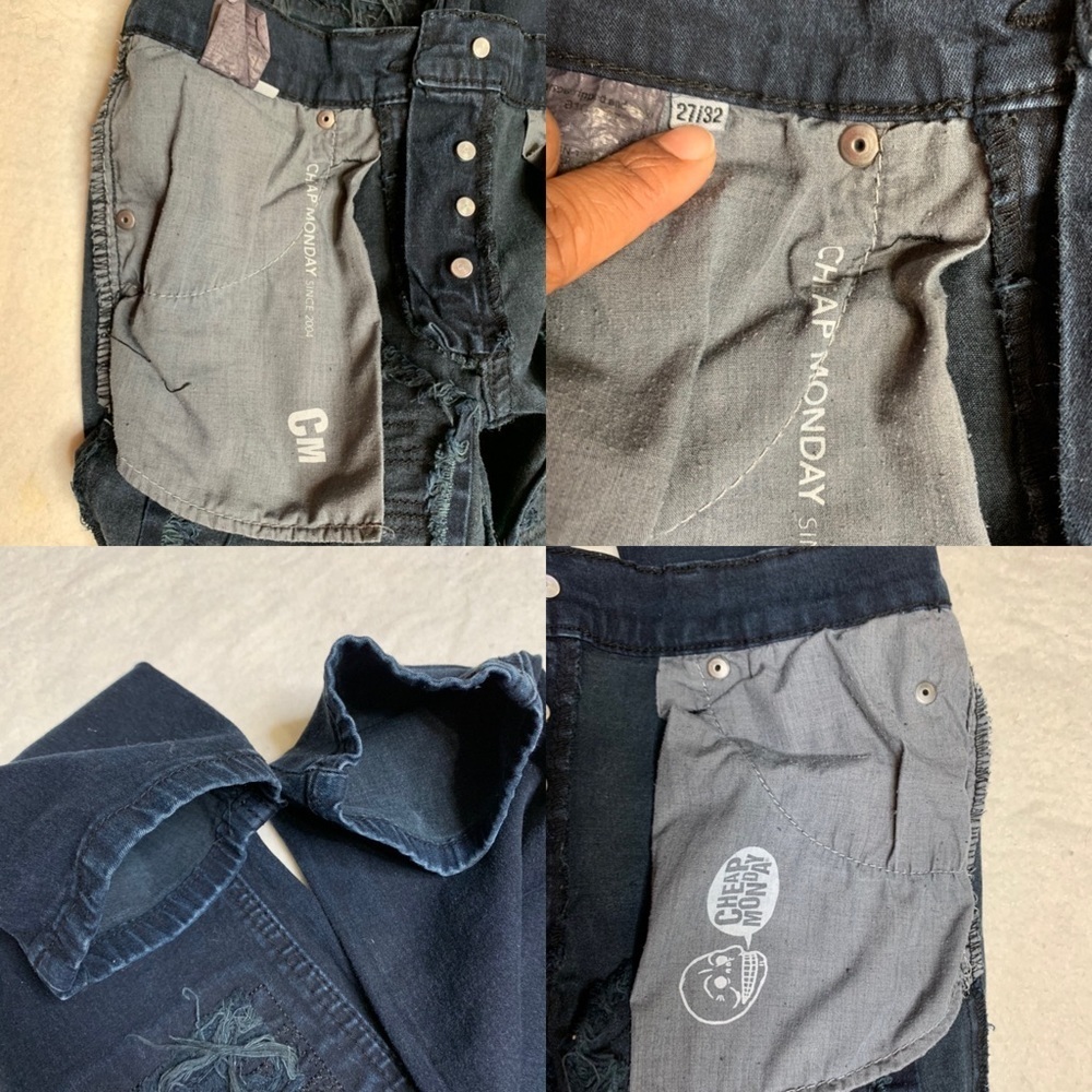 Cheap Monday distressed skinny jeans Sz Blue 27/32 - Picture 7 of 9